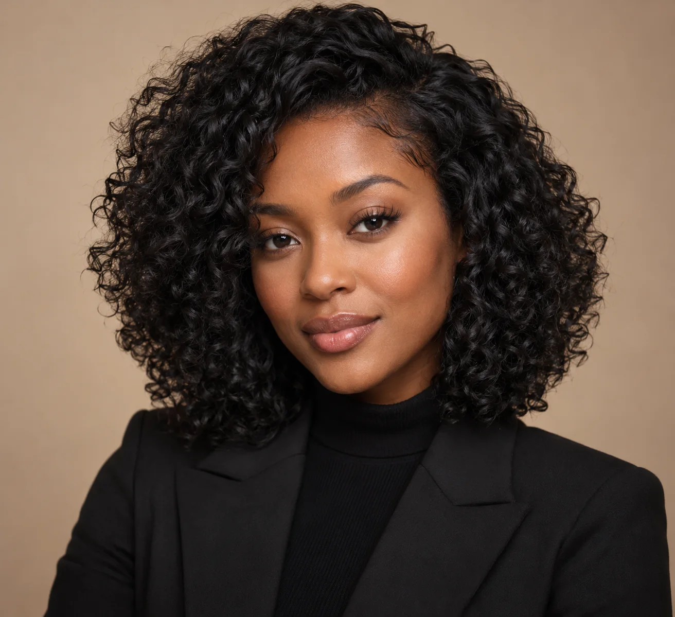 Woman styling curly hair
